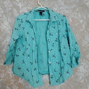 karen scott light blue hummingbird Petite Large polka dot Blouse. Button down